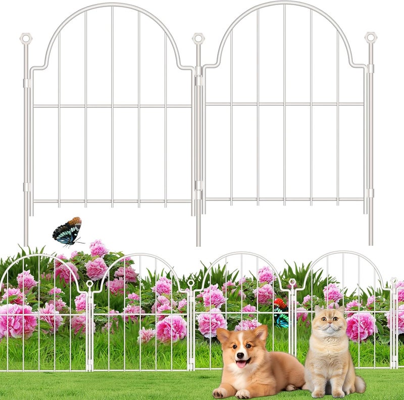 Blingluck Decorative Garden Fence 17in (H) x 10ft (L), 10 Pack Metal No Dig Garden Fencing Animal Barrier for Dogs & Rabbit, Arched Flower Bed Edging Ornamental with Ground Stake for Yard & Patio, White - Image 1